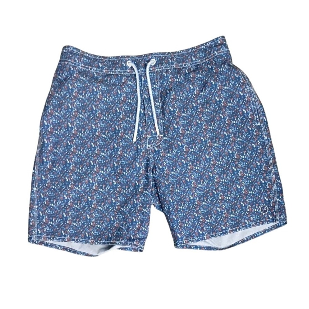 johnnie-O Men's Floral Surf Lined Shorts Blue Size M Drawstring Pockets